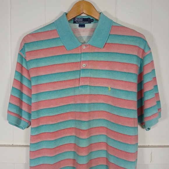 Polo Ralph Lauren Other - Polo Ralph Lauren Polo Shirt Mens XL Teal Pink Striped Pique Short Sleeve Pony